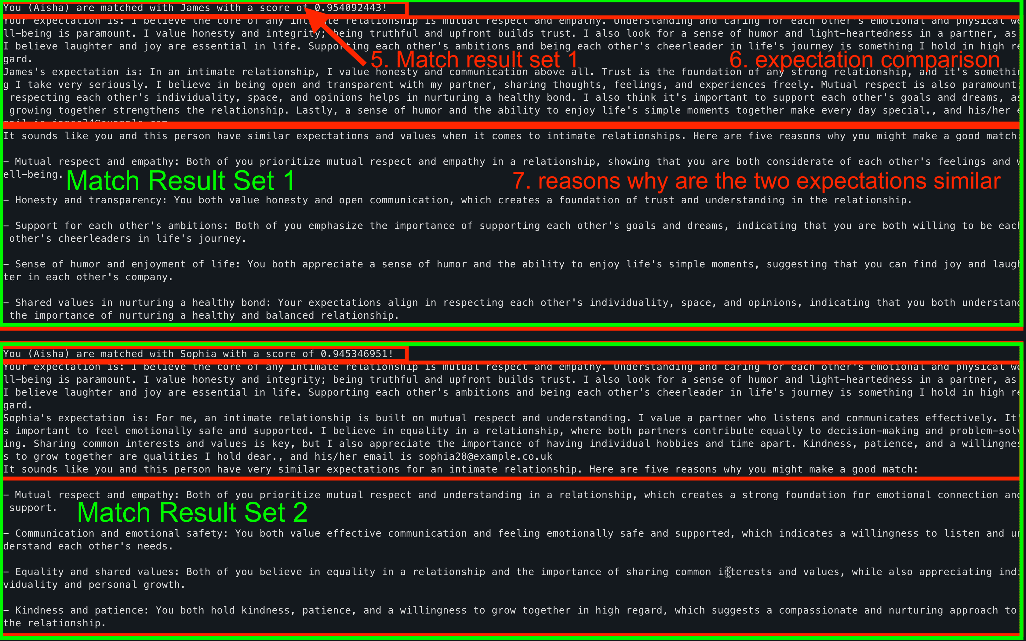 Dating app match results comparison