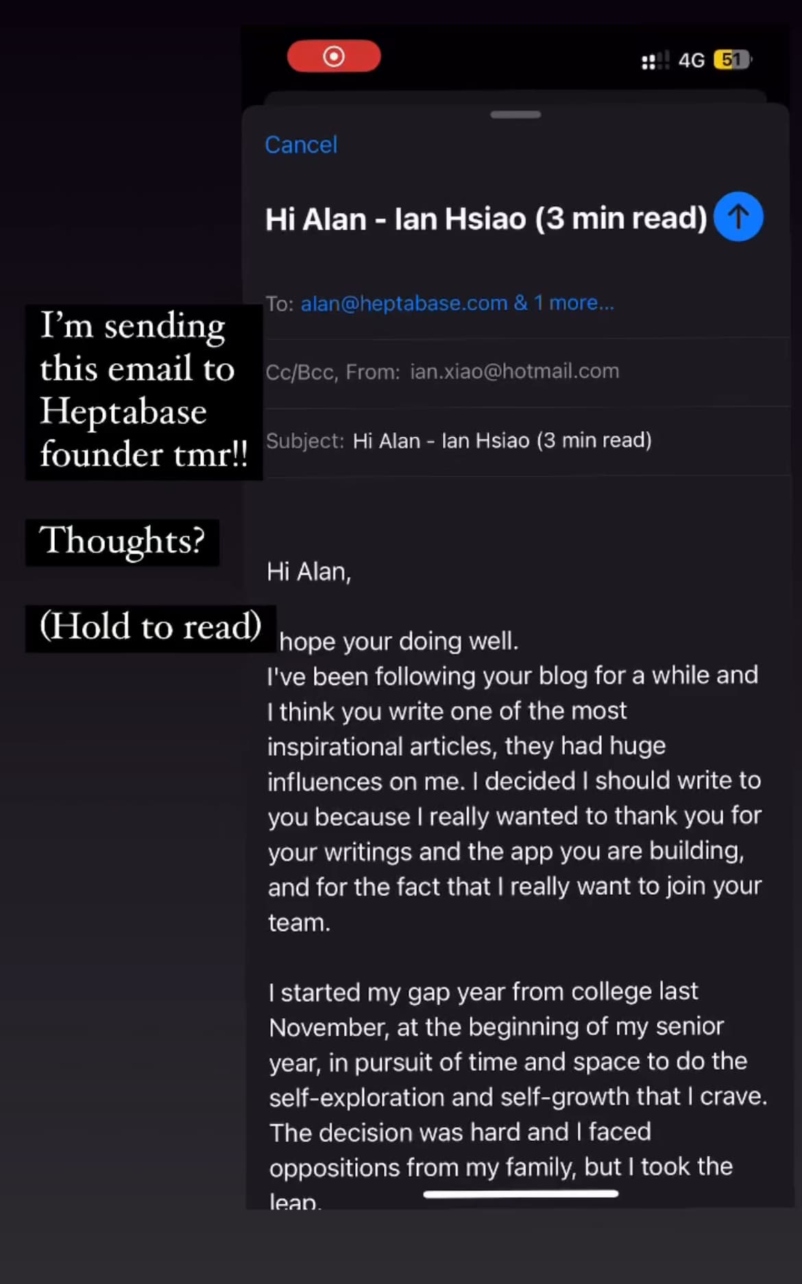 i cold emailed the founder of Heptabase and tapped into the startup world (thanks Alan!)