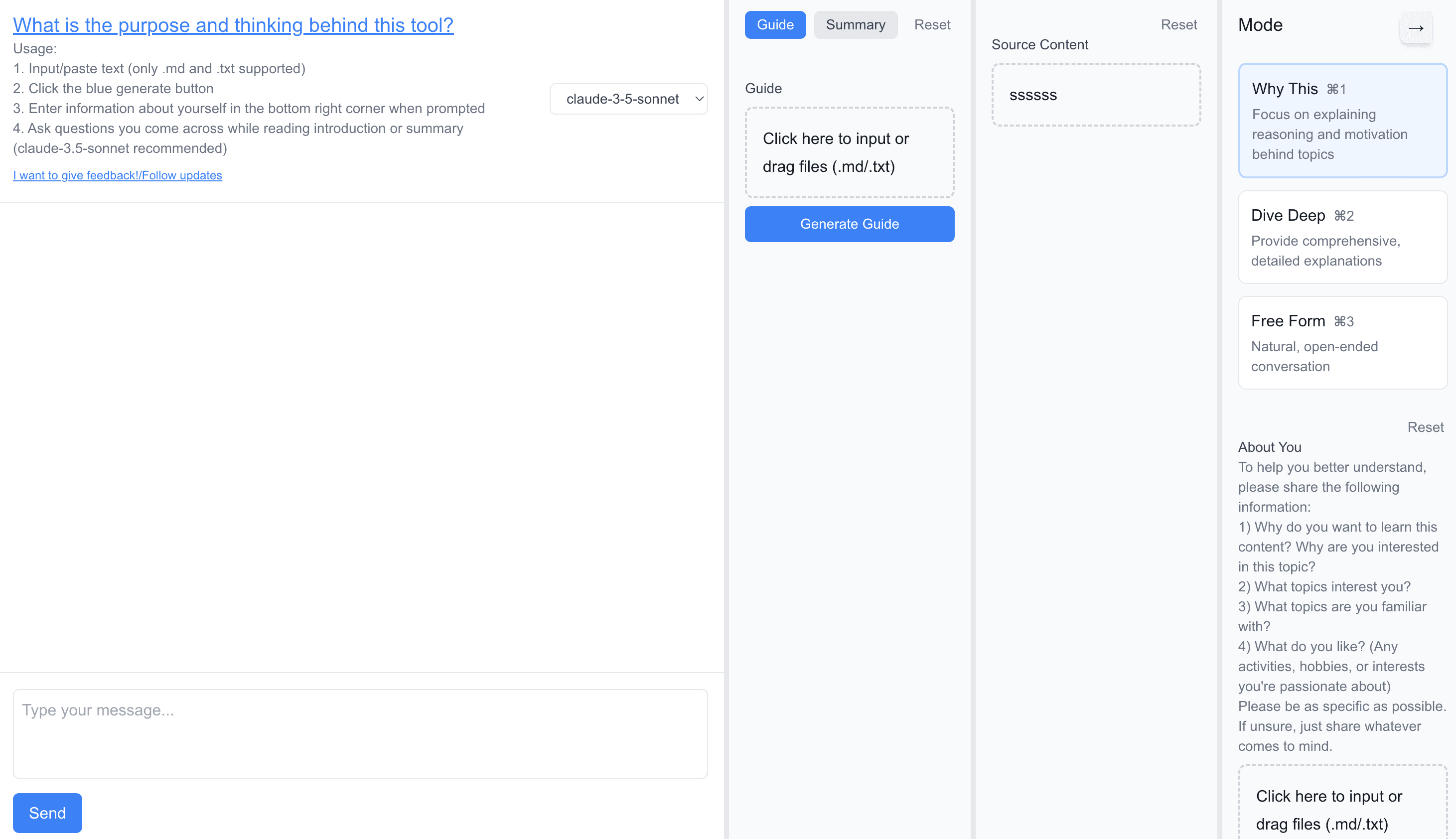 AI learning assistant interface