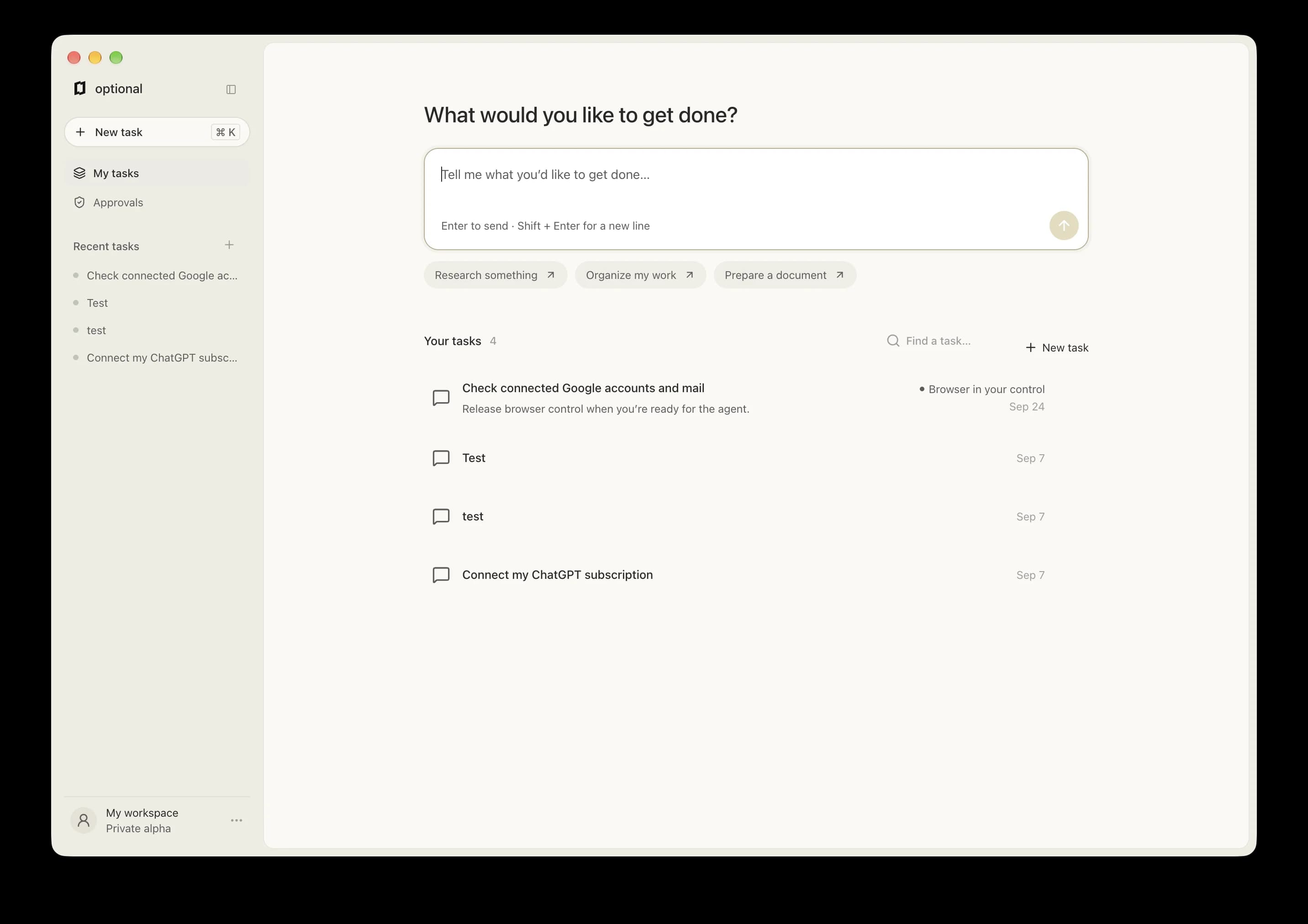 Optional task list in the macOS client