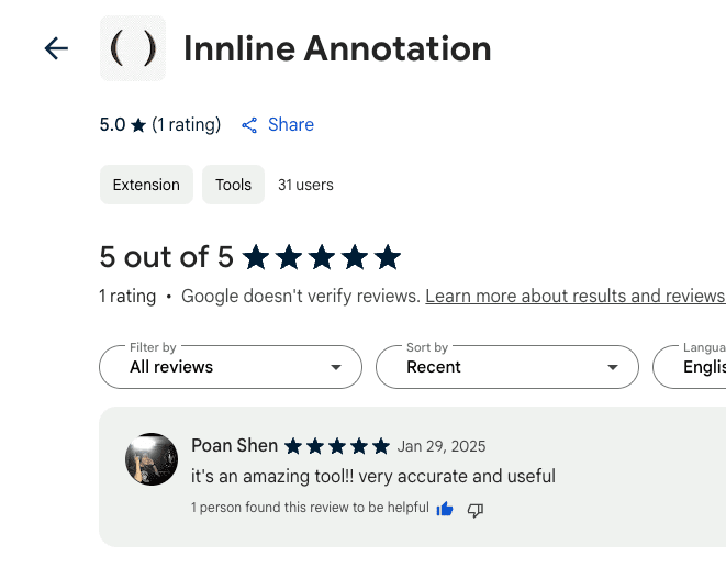 User feedback on annotation feature